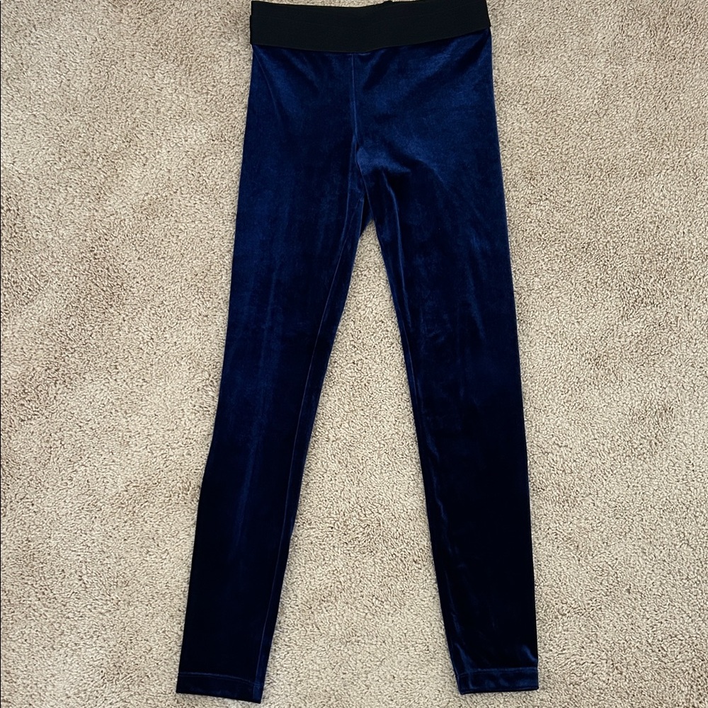 Blue Velvet BCBGMaxazria Leggings with Black Elastic Waistband